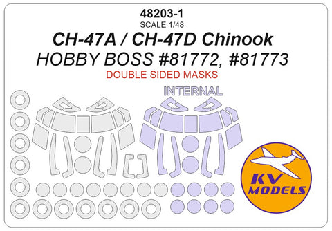 KV Models 48203-1 1/48 CH-47A / CH-47D Chinook (Hobby Boss #81772, #81773) - Double sided + wheels masks (For Hobby Boss)