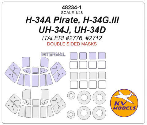 KV Models 48234-1 1/48 H-34A Pirate, H-34G.lll, UH-34J, UH-34D (ITALERI #2776, #2712) - Double sided + wheels masks (For ITALERI)
