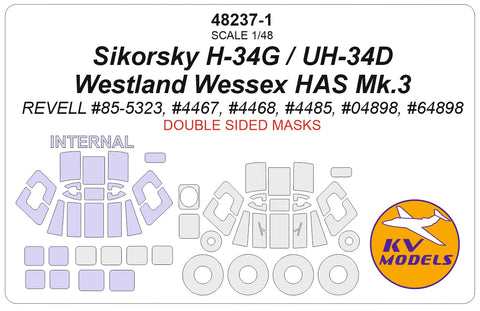 KV Models 48237-1 1/48 Sikorsky H-34G / UH-34D / Westland Wessex HAS Mk.3 (REVELL #85-5323, #4467, #4468, #4485, #04898, #64898) - (Double-sided) + wheels masks (For REVELL)