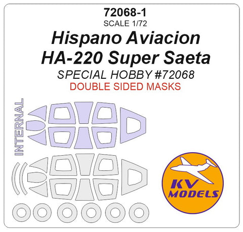 KV Models 72068-1 1/72 Hispano Aviacion HA-220 Super Saeta (SPECIAL HOBBY #72068) - (Double sided masks) + masks for wheels (For SPECIAL HOBBY)