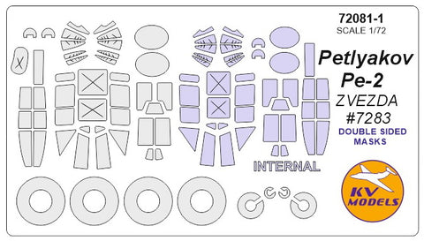 KV Models 72081-1 1/72 Petlyakov Pe-2 (ZVEZDA #7283) - (Double sided) + wheels masks (For ZVEZDA)
