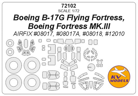 KV Models 72102 1/72 Boeing B-17G Flying Fortress, Boeing Fortress MK.III (Airfix #08017, #08017A, #08018, #12010) + wheels masks (For AIRFIX)