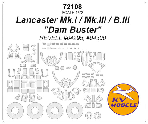 KV Models 72108 1/72 Lancaster Mk.I / Mk.III / B.III "Dam Buster" (REVELL #04295, #04300) + wheels masks (For Revell )