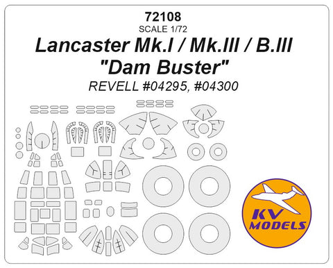KV Models 72108 1/72 Lancaster Mk.I / Mk.III / B.III "Dam Buster" (REVELL #04295, #04300) + wheels masks (For Revell )