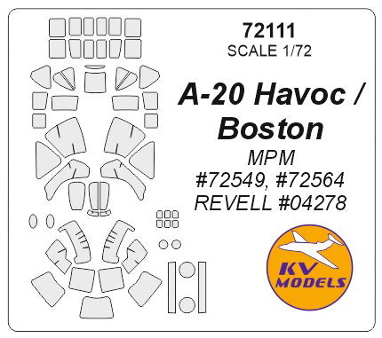 KV Models 72111 1/72 A-20J/K Havoc / Boston Mk.IV/V (MPM #72549, #72564 / REVELL #04278) + wheels masks (For Revell / MPM)