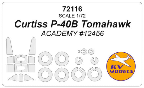 KV Models 72116 1/72 Curtiss P-40B Tomahawk (ACADEMY #12456) + wheels masks (For ACADEMY)