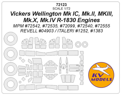 KV Models 72123 1/72 Vickers Wellington (Mk IC, Mk.II, MKIII, Mk.X, Mk.IV R-1830 Engines) - (MPM #72542, #72535, #72099, #72540, #72555 / REVELL #04903 / ITALERI #1252, #1383) + wheels masks (For MPM / ITALERI / REVELL)