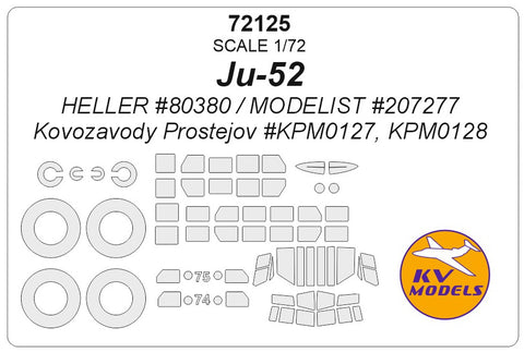 KV Models 72125 1/72 Ju-52 (HELLER #80380 / MODELIST #207277 / Kovozavody Prostejov #KPM0127, KPM0128) + wheels masks (For HELLER / MODELIST / Kovozavody Prostejov)