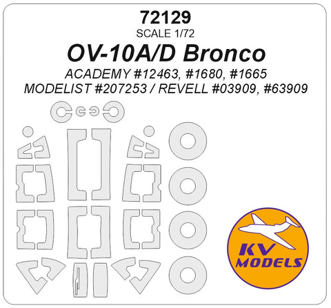 KV Models 72129 1/72 OV-10A/D Bronco (ACADEMY #12463, #1680, #1665 / MODELIST #207253 / REVELL #03909, #63909) + wheels masks (For ACADEMY / MODELIST / REVELL)