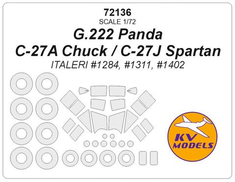 KV Models 72136 1/72 G.222 Panda / C-27A Chuck / C-27J Spartan / (ITALERI #1284, #1311, #1402) + wheels masks (For ITALERI)
