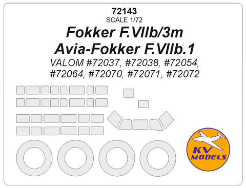 KV Models 72143 1/72 Fokker F.VIIb/3m / Avia-Fokker F.VIIb.1 (VALOM #72037, #72038, #72054, #72064, #72070, #72071, #72072) + wheels masks (For VALOM)