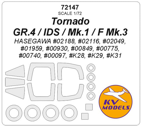 KV Models 72147 1/72 Tornado GR.4 / IDS / Mk.1 / F Mk.3 (HASEGAWA #02188, #02116, #02049, #01959, #00930, #00849, #00775, #00740, #00097, #K28, #K29, #K31) + wheels masks (For Hasegawa)
