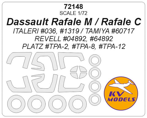 KV Models 72148 1/72 Dassault Rafale M / Rafale C (ITALERI #036, #1319 / TAMIYA #60717 / REVELL #04892, #64892 / PLATZ #TPA-2, #TPA-8, #TPA-12) + wheels masks (For ITALERI / TAMIYA / REVELL / PLATZ)