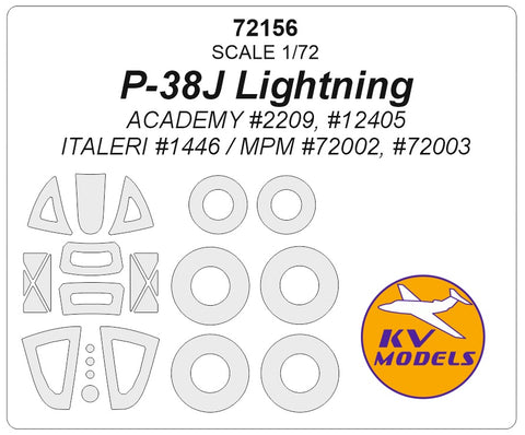 KV Models 72156 1/72 P-38J Lightning (ACADEMY #2209, #12405 / ITALERI #1446 / MPM #72002, #72003) + wheels masks (For ACADEMY / ITALERI / MPM)