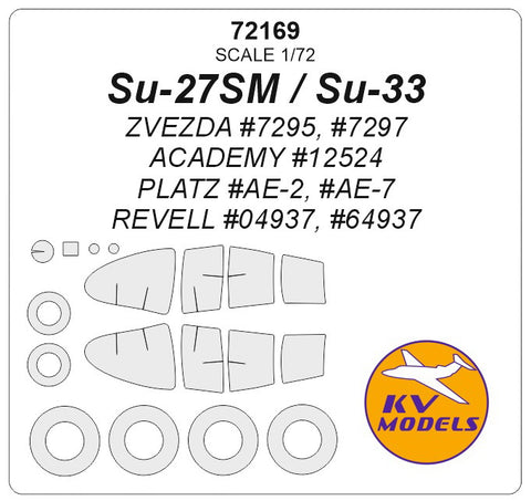 KV Models 72169 1/72 Su-27SM / Su-33 (ZVEZDA #7295, #7297 / ACADEMY #12524 / PLATZ #AE-2, #AE-7 / REVELL #04937, #64937) + wheels masks (For ZVEZDA / REVELL)