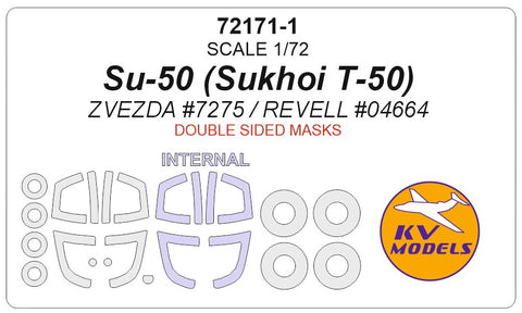 KV Models 72171-1 1/72 Su-50 (Sukhoi Т-50) - (ZVEZDA #7275 / REVELL #04664) - (Double sided) + wheels masks (For ZVEZDA / REVELL)