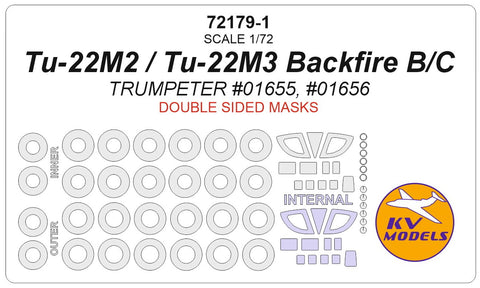 KV Models 72179-1 1/72 Tu-22M2 Backfire B / Tu-22M3 Backfire C (TRUMPETER #01655, #01656) - Double sided + wheels masks (For Trumpeter)