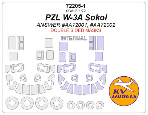KV Models 72205-1 1/72 PZL W-3A Sokol (ANSWER #AA72001, #AA72002) - Double sided + wheels masks (For ANSWER)