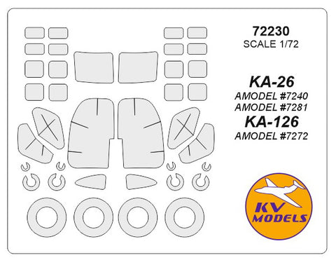 KV Models 72230 1/72 Ka-26 (AMODEL #7240, #7281) / Ka-126 (AMODEL #7272) + wheels masks (For AMODEL)
