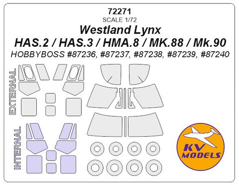 KV Models 72271 1/72 Westland Lynx HAS.2 / HAS.3 / HMA.8 / MK.88 / Mk.90 (HOBBYBOSS #87236, #87237, #87238, #87239, #87240) + wheels masks (For HOBBY BOSS )