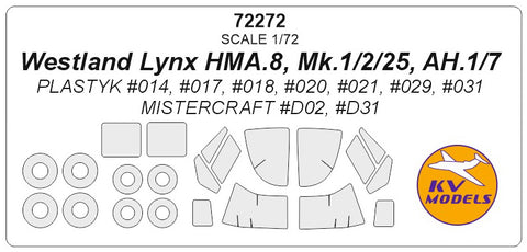 KV Models 72272 1/72 Westland Lynx HMA.8, Mk.1/2/25, AH.1/7 (PLASTYK #014, #017, #018, #020, #021, #029, #031 / MISTERCRAFT #D02, #D31) + wheels masks (For PLASTYK / MisterCraft)