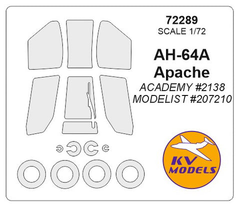 KV Models 72289 1/72 AH-64A Apache (ACADEMY #2138 / MODELIST #207210) + wheels masks (For ACADEMY / MODELIST)