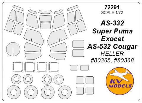 KV Models 72291 1/72 AS-332 Super Puma Exocet / AS-532 Cougar (HELLER #80365, #80368) + wheels masks (For HELLER)
