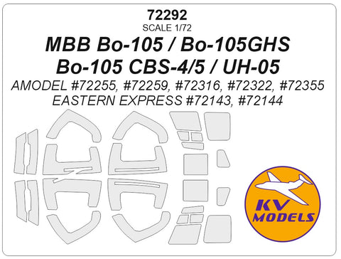 KV Models 72292 1/72 MBB Bo-105 / Bo-105GHS / Bo-105 CBS-4 / Bo-105 CBS-5 / UH-05 (AMODEL #72255, #72316, #72325, #72355 / EASTERN EXPRESS #72143, #72144) (For AMODEL / EASTERN EXPRESS)