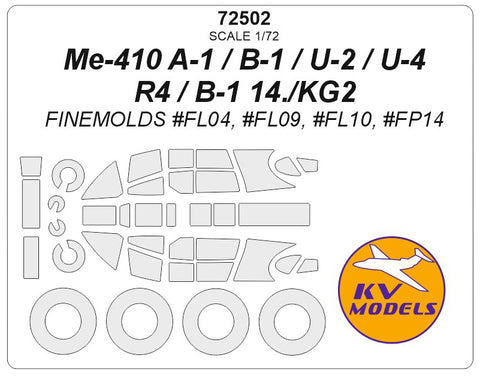 KV Models 72502 1/72 Me-410 A-1/B-1 /U-2/U-4/R4 / B-1 14./KG2 (FineMolds #FL04, #FL09, #FL10, #FP14) + wheels masks (For Fine Molds)