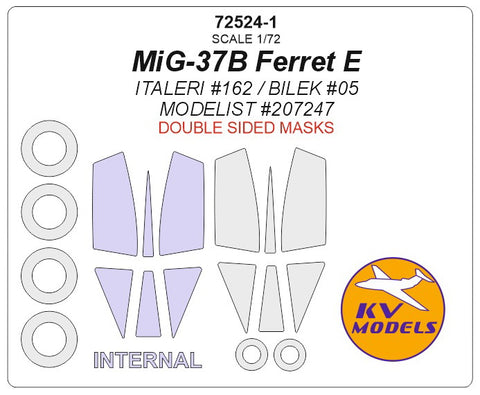 KV Models 72524-1 1/72 MiG-37B Ferret E (ITALERI #162 / BILEK #05 / MODELIST #207247) - (Double sided) + wheels masks (For ITALERI / BILEK / MODELIST)