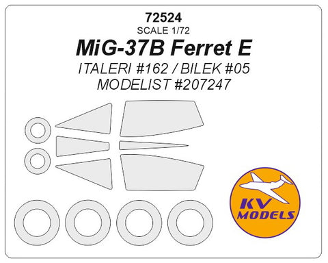 KV Models 72524 1/72 MiG-37B Ferret E (ITALERI #162 / BILEK #05 / MODELIST #207247) + wheels masks (For ITALERI / BILEK / MODELIST)