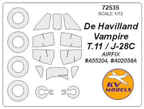 KV Models 72535 1/72 De Havilland Vampire T.11 / J-28C (AIRFIX #A55204, #A02058A) + wheels masks (For AIRFIX)