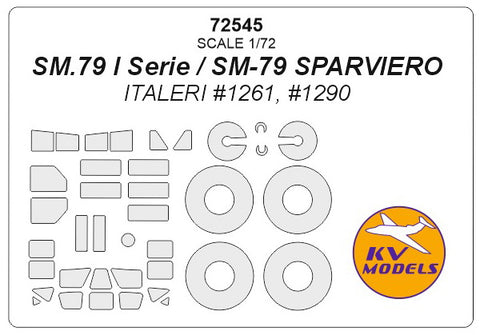 KV Models 72545 1/72 SM.79 I Serie / SM-79 SPARVIERO (ITALERI #1261, #1290) + wheels masks (For ITALERI)