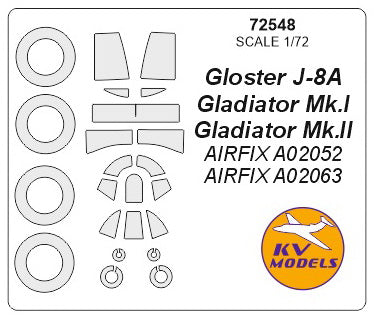 KV Models 72548 1/72 Gloster J-8A / Gladiator Mk.I / Mk.II (AIRFIX #A02052, #A02063) + wheels masks (For AIRFIX)