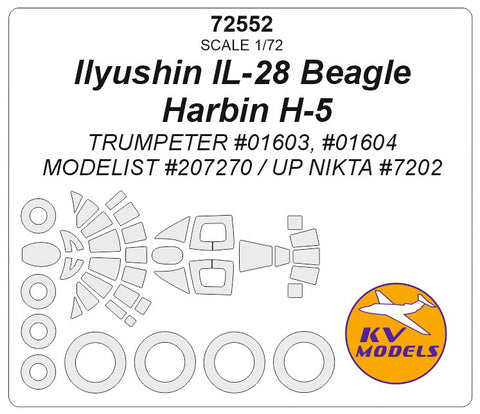 KV Models 72552 1/72 IL-28 / Harbin H-5 (TRUMPETER #01603, #01604 / MODELIST #207270 / UP NIKTA #7202) + wheels masks (For Trumpeter / Modelist / UP Nikta)