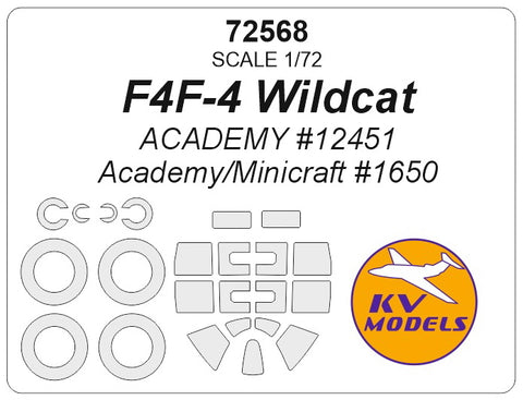 KV Models 72568 1/72 F4F-4 Wildcat (ACADEMY #12451, Academy/Minicraft #1650) + wheels masks (For ACADEMY)