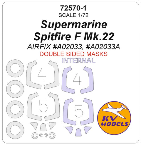 KV Models 72570-1 1/72 Supermarine Spitfire F Mk.22 (AIRFIX #02033, #02033A) - (Double sided) + wheels masks (For AIRFIX)