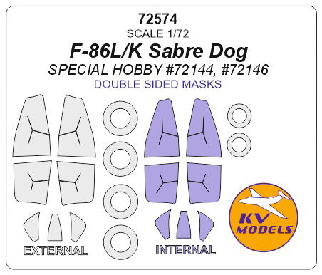 KV Models 72574 1/72 F-86L/K Sabre Dog (SPECIAL HOBBY #72144, #72146) - (Double sided) + wheels masks (For Special Hobby)