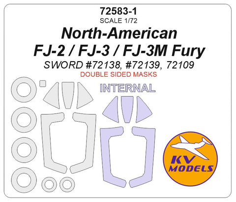KV Models 72583-1 1/72 North-American FJ-2 / FJ-3 / FJ-3M Fury (SWORD #72138, #72139, 72109) - Double sided + wheels masks (For SWORD)