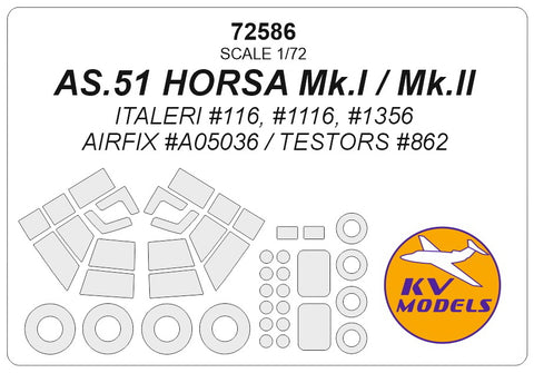 KV Models 72586 1/72 AS.51 HORSA Mk.I / Mk.II (ITALERI #116, #1116, #1356 / AIRFIX #A05036 / Testors #862) + wheels masks (For ITALERI / AIRFIX / Testors)