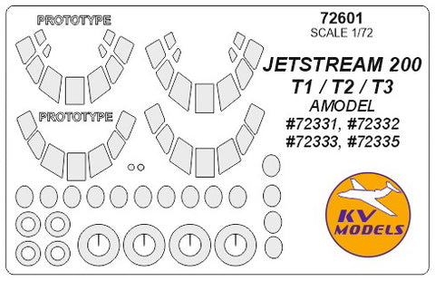 KV Models 72601 1/72 JetStream 200, T1 / T2 / T3 (AMODEL #72331, #72332, #72333, #72335) + prototype masks and for wheels (For AMODEL)