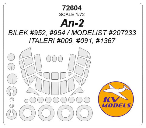 KV Models 72604 1/72 An-2 (BILEK #952, #954 / ITALERI #009, #091, #1367 / MODELIST #207233) + wheels masks (For ITALERI / BILEK / MODELIST)