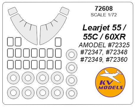KV Models 72608 1/72 Learjet 55 / 55C / 60XR + wheels masks (For AMODEL)