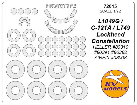 KV Models 72615 1/72 Lockheed Constellation L1049G / C-121A / L749 (HELLER #80310, #80391,#80382 / AIRFIX #08008) + prototype masks and masks for wheels (For HELLER / AIRFIX)