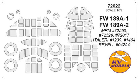 KV Models 72622 1/72 FW 189A-1 / FW 189A-2 (MPM #72550, #72529, #72017 / ITALERI #1239, #1404 / REVELL #04294) + wheels masks (For MPM / ITALERI / Revell)