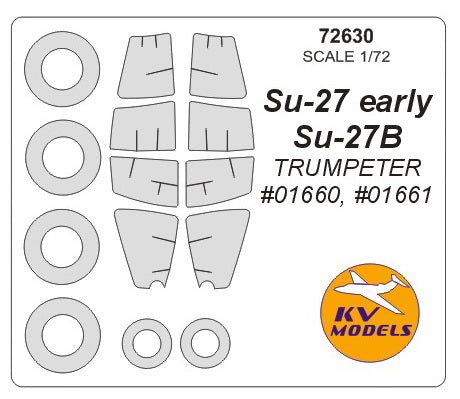 KV Models 72630 1/72 Su-27 early / Su-27B (TRUMPETER #01660, #01661) + wheels masks (For Trumpeter)