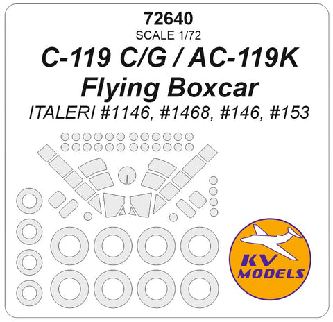 KV Models 72640 1/72 C-119 C/G / AC-119K Flying Boxcar (ITALERI #1146, #146, #153) + wheels masks (For ITALERI)