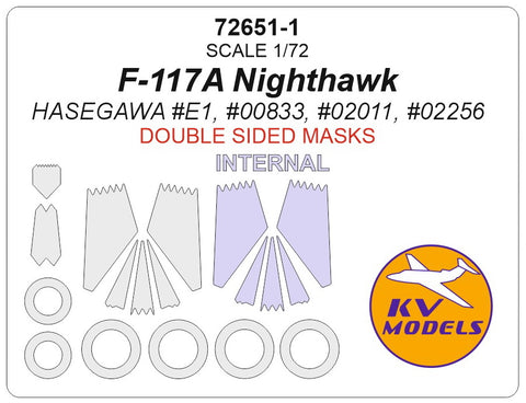 KV Models 72651-1 1/72 F-117A Nighthawk (HASEGAWA #E1,#00833, #02011, #02256) - (double sided) + wheels masks (For Hasegawa)