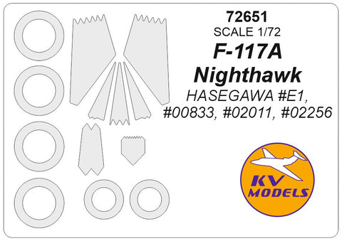 KV Models 72651 1/72 F-117A Nighthawk (HASEGAWA #E1,#00833, #02011, #02256) + wheels masks (For Hasegawa)