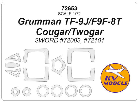 KV Models 72653 1/72 Grumman TF-9J/F9F-8T Cougar/Twogar (SWORD #72093, #72101) + wheels masks
(For SWORD)